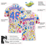 Custom Graffiti Pattern Powder Blue White Pink-Light Yellow Vibrant Multi-Color Abstract Splatter Performance Polo Shirt