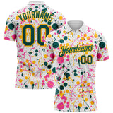 Custom Graffiti Pattern Midnight Green White Pink-Gold Vibrant Multi-Color Abstract Splatter Performance Polo Shirt