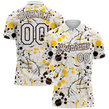 Custom Graffiti Pattern White Yellow Brown-City Cream Vibrant Multi-Color Abstract Splatter Performance Polo Shirt