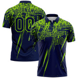 Custom Navy-Neon Green Distressed Scratch Brush Stroke Performance Polo Shirt