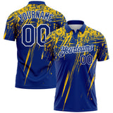 Custom Royal Yellow-White Distressed Scratch Brush Stroke Performance Polo Shirt
