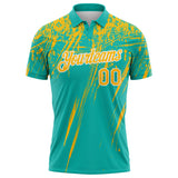 Custom Aqua Gold-White Distressed Scratch Brush Stroke Performance Polo Shirt