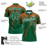 Custom Kelly Green Orange-White Distressed Scratch Brush Stroke Performance Polo Shirt