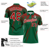 Custom Kelly Green Red-White Distressed Scratch Brush Stroke Performance Polo Shirt