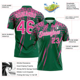 Custom Kelly Green Pink-White Distressed Scratch Brush Stroke Performance Polo Shirt