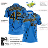 Custom Powder Blue Black-Old Gold Distressed Scratch Brush Stroke Performance Polo Shirt