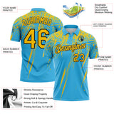 Custom Sky Blue Yellow-Black Distressed Scratch Brush Stroke Performance Polo Shirt