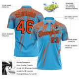 Custom Sky Blue Orange-Black Distressed Scratch Brush Stroke Performance Polo Shirt