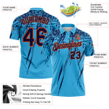 Custom Sky Blue Navy-Orange Distressed Scratch Brush Stroke Performance Polo Shirt
