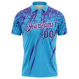 Custom Sky Blue Purple-White Distressed Scratch Brush Stroke Performance Polo Shirt