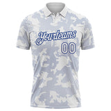 Custom White-Royal 3D Pattern Abstract Fluid Line Performance Polo Shirt