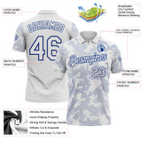 Custom White-Royal 3D Pattern Abstract Fluid Line Performance Polo Shirt
