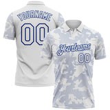 Custom White-Royal 3D Pattern Abstract Fluid Line Performance Polo Shirt