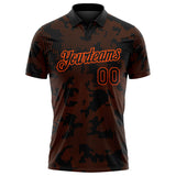Custom Black-Orange 3D Pattern Abstract Fluid Line Performance Polo Shirt
