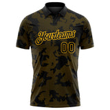 Custom Black-Gold 3D Pattern Abstract Fluid Line Performance Polo Shirt