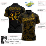 Custom Black-Gold 3D Pattern Abstract Fluid Line Performance Polo Shirt