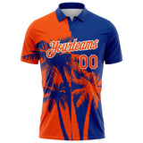 Custom Royal Orange-White Hawaii Tropical Coastal Palm Trees Performance Polo Shirt