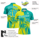 Custom Aqua Neon Yellow-White Hawaii Tropical Coastal Palm Trees Performance Polo Shirt