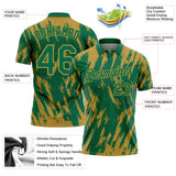 Custom Kelly Green-Old Gold Torn Sharp Brush Stroke Splatter Performance Polo Shirt