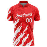 Custom Red-White Brush Stroke Splatter Liquid Swirl Performance Polo Shirt
