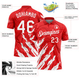 Custom Red-White Brush Stroke Splatter Liquid Swirl Performance Polo Shirt