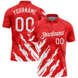 Custom Red-White Brush Stroke Splatter Liquid Swirl Performance Polo Shirt
