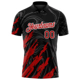 Custom Black Red-White Brush Stroke Splatter Liquid Swirl Performance Polo Shirt
