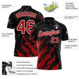 Custom Black Red-White Brush Stroke Splatter Liquid Swirl Performance Polo Shirt