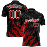 Custom Black Red-White Brush Stroke Splatter Liquid Swirl Performance Polo Shirt
