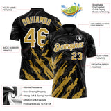 Custom Black Old Gold-White Brush Stroke Splatter Liquid Swirl Performance Polo Shirt