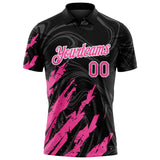Custom Black Pink-White Brush Stroke Splatter Liquid Swirl Performance Polo Shirt