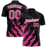 Custom Black Pink-White Brush Stroke Splatter Liquid Swirl Performance Polo Shirt