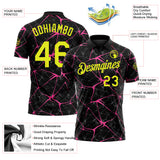 Custom Black Neon Yellow-Pink 3D Pattern Abstract Network Crackle Performance Polo Shirt