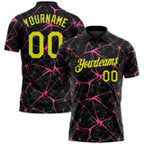 Custom Black Neon Yellow-Pink 3D Pattern Abstract Network Crackle Performance Polo Shirt