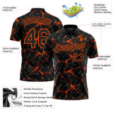 Custom Black-Orange 3D Pattern Abstract Network Crackle Performance Polo Shirt