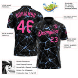 Custom Black Pink-Light Blue 3D Pattern Abstract Network Crackle Performance Polo Shirt