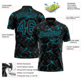 Custom Black-Teal 3D Pattern Abstract Network Crackle Performance Polo Shirt
