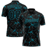 Custom Black-Teal 3D Pattern Abstract Network Crackle Performance Polo Shirt