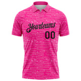 Custom Pink-Black Distressed Fragment Brush Stroke Performance Polo Shirt