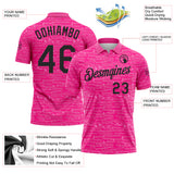 Custom Pink-Black Distressed Fragment Brush Stroke Performance Polo Shirt