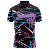 Custom Black Pink-Sky Blue Dynamic Geometric Shard Performance Polo Shirt