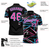 Custom Black Pink-Sky Blue Dynamic Geometric Shard Performance Polo Shirt