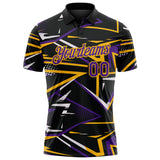 Custom Black Purple-Gold Dynamic Geometric Shard Performance Polo Shirt