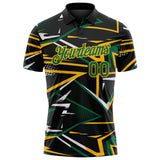 Custom Black Kelly Green-Gold Dynamic Geometric Shard Performance Polo Shirt