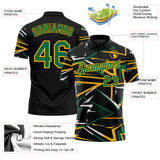 Custom Black Kelly Green-Gold Dynamic Geometric Shard Performance Polo Shirt