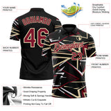 Custom Black Crimson-Cream Dynamic Geometric Shard Performance Polo Shirt