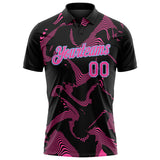 Custom Black Pink-Light Blue 3D Pattern Abstract Fluid Swirl Line Performance Polo Shirt
