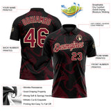 Custom Black Crimson-Cream 3D Pattern Abstract Fluid Swirl Line Performance Polo Shirt