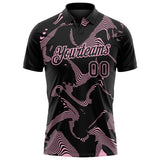 Custom Black-Light Pink 3D Pattern Abstract Fluid Swirl Line Performance Polo Shirt