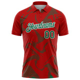Custom Red Kelly Green-White 3D Pattern Abstract Fluid Swirl Line Performance Polo Shirt